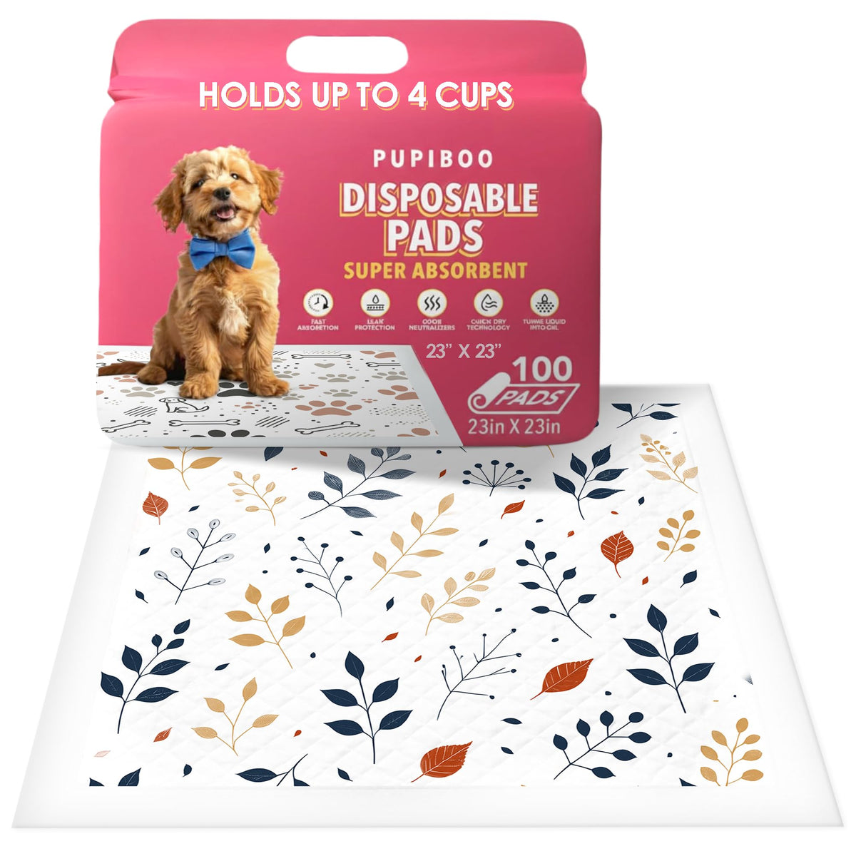 Pupiboo leaves-pattern pads laid flat for stylish indoor potty use.
