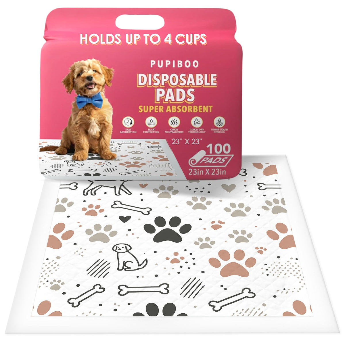 Pupiboo training pad showing absorbent core for leak protection during housebreaking