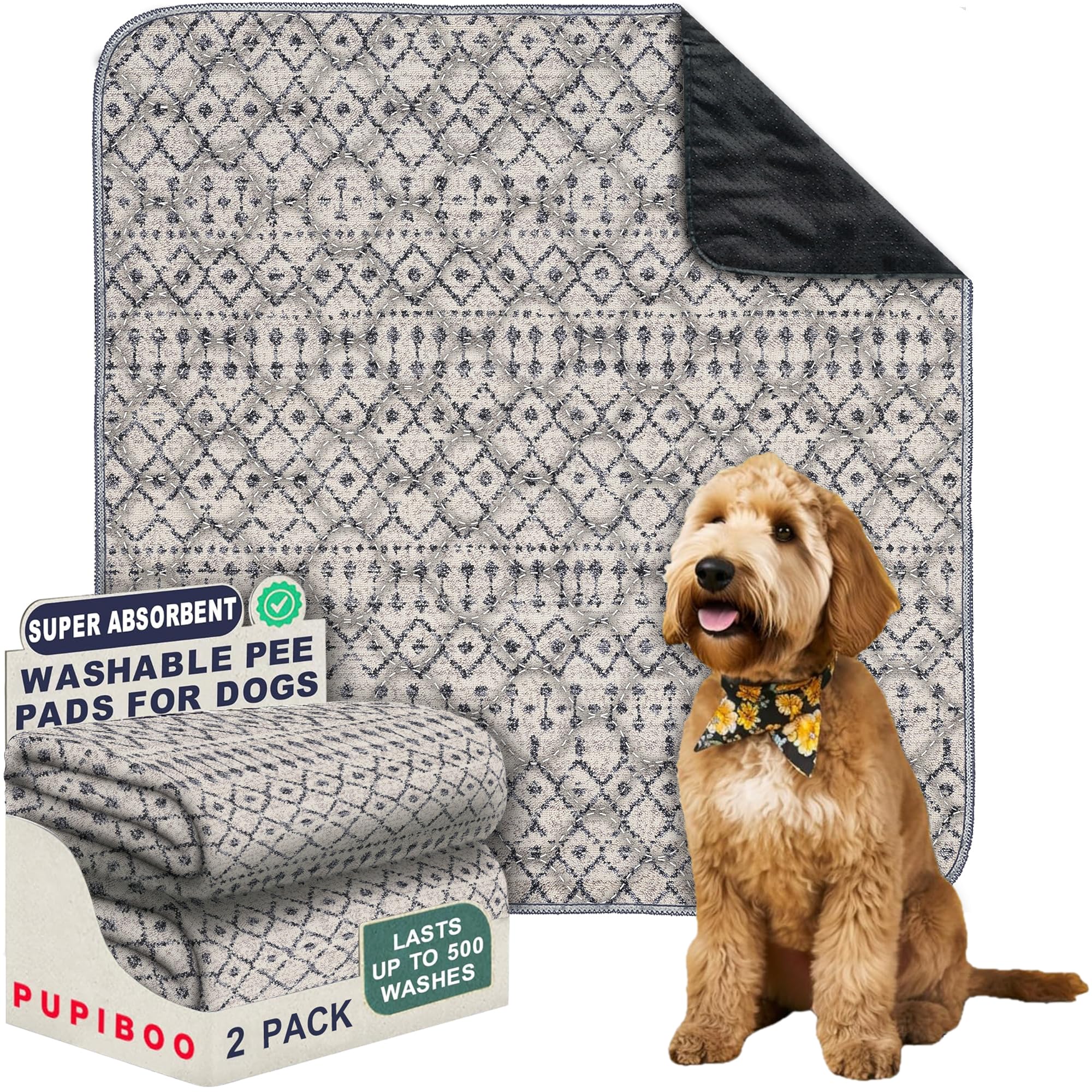 PUPIBOO washable pee pad with absorbent core protects floors during housebreaking