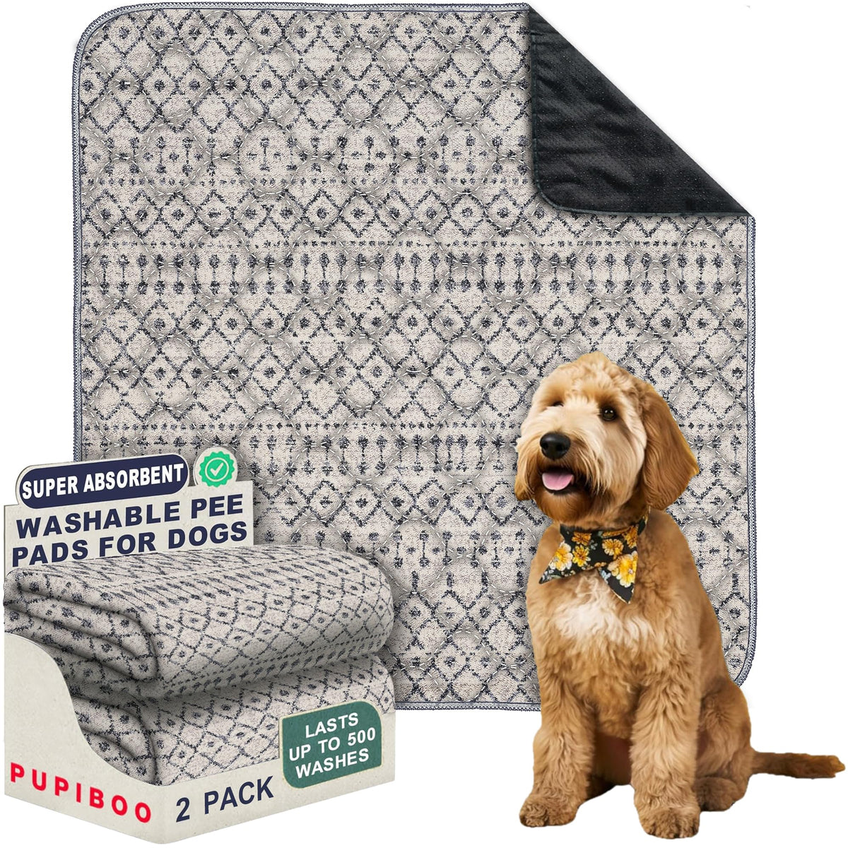 PUPIBOO washable pee pad with absorbent core protects floors during housebreaking