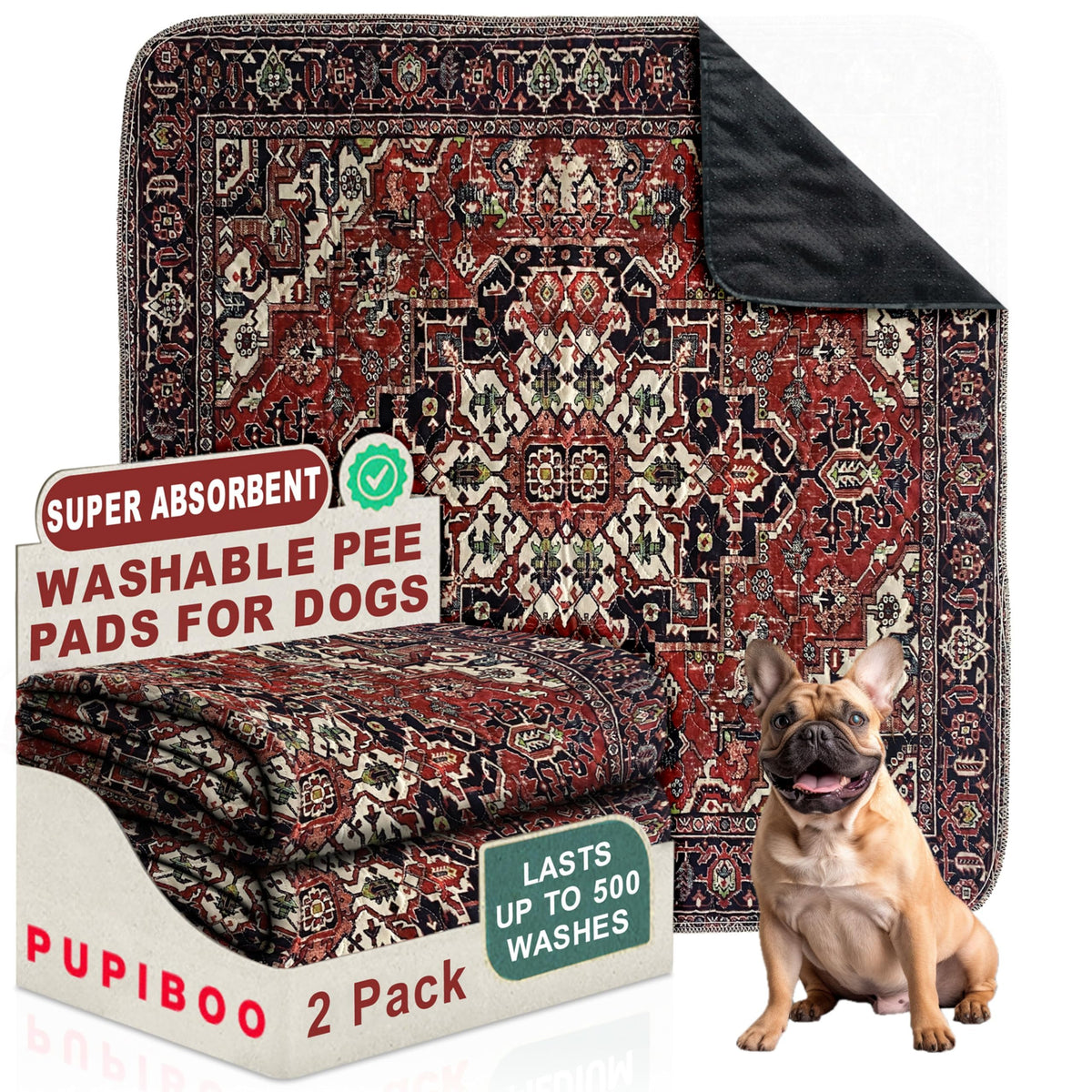 PUPIBOO Washable Pee Pad with absorbent core for training and housebreaking.