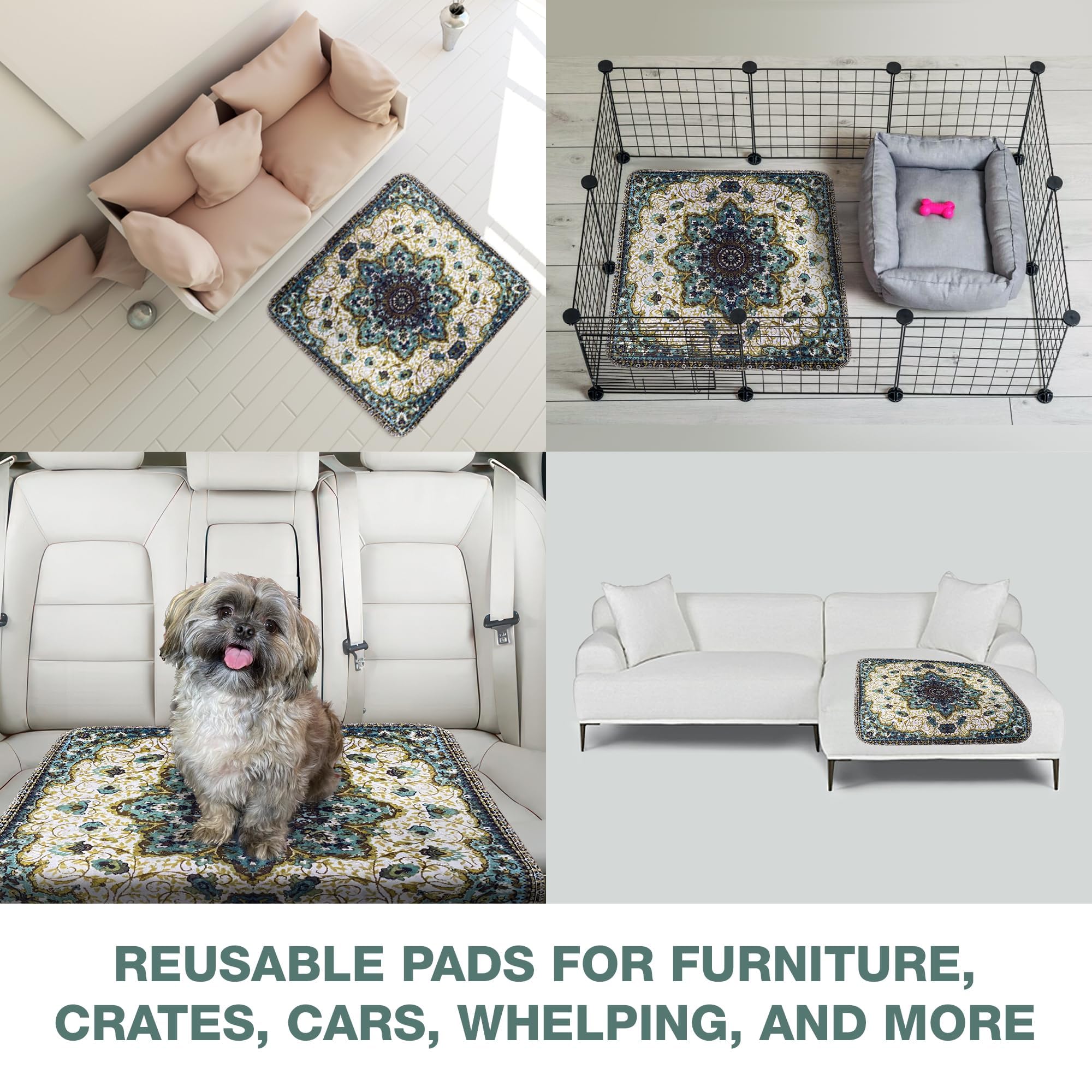 PUPIBOO pad on crate with non-slip backing keeps it secure.