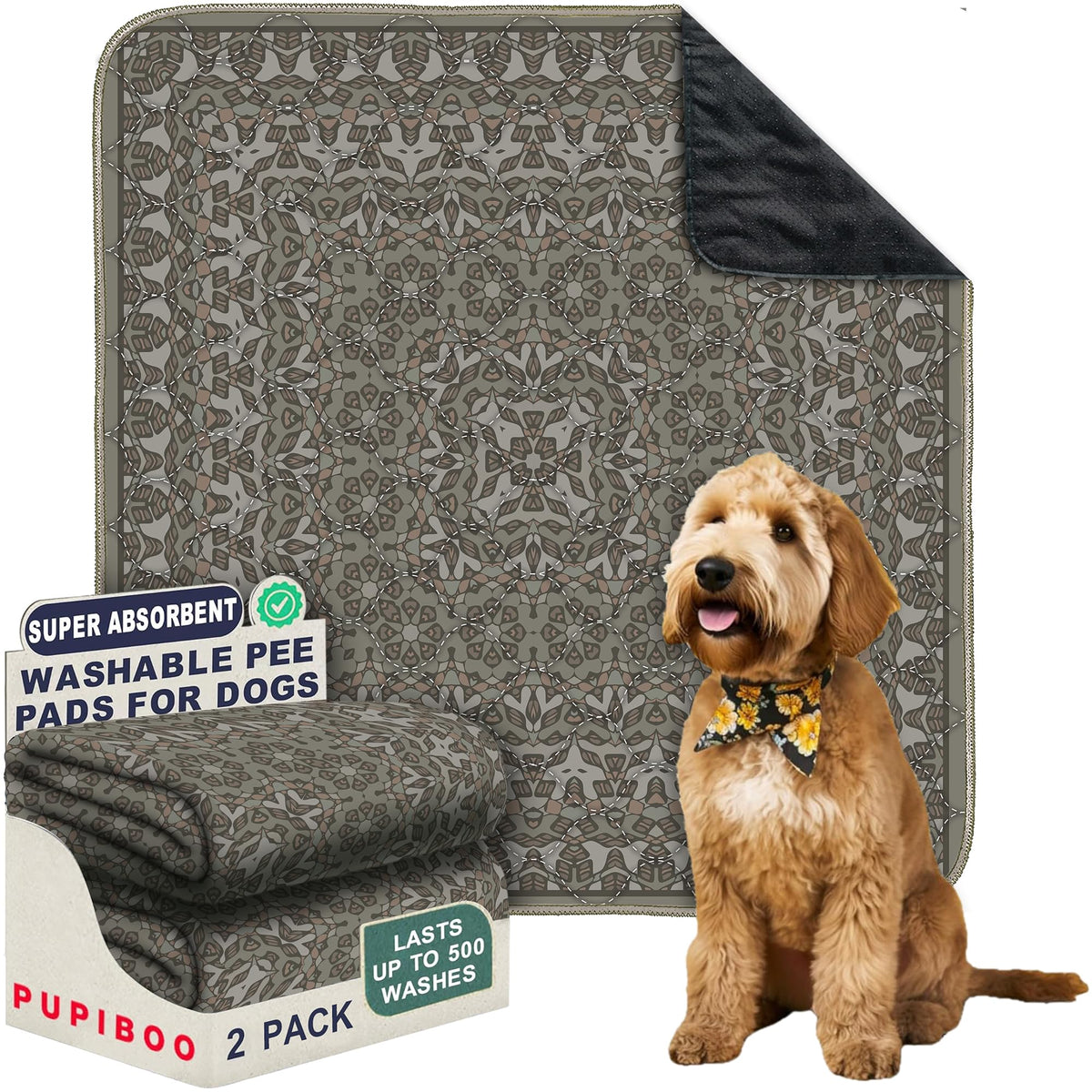 PUPIBOO washable pee pad for dogs with high absorbency and leak protection.