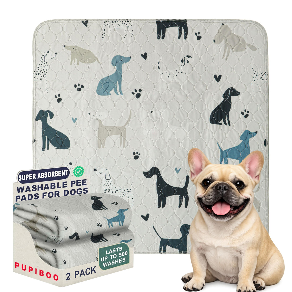 PUPIBOO washable pee pad with multi-layer core for superior absorption on hardwood floors.