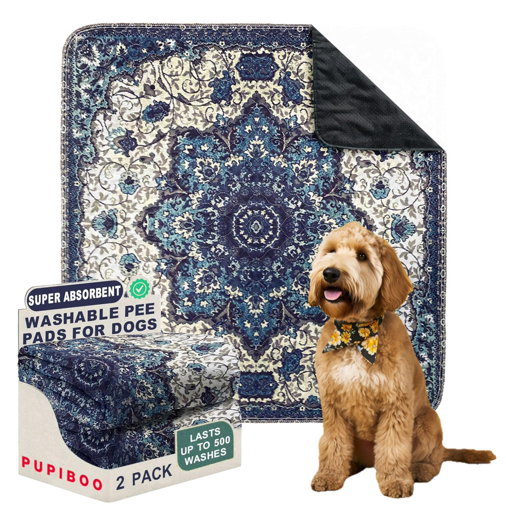 PUPIBOO washable pee pad with waterproof backing protects hardwood floors.