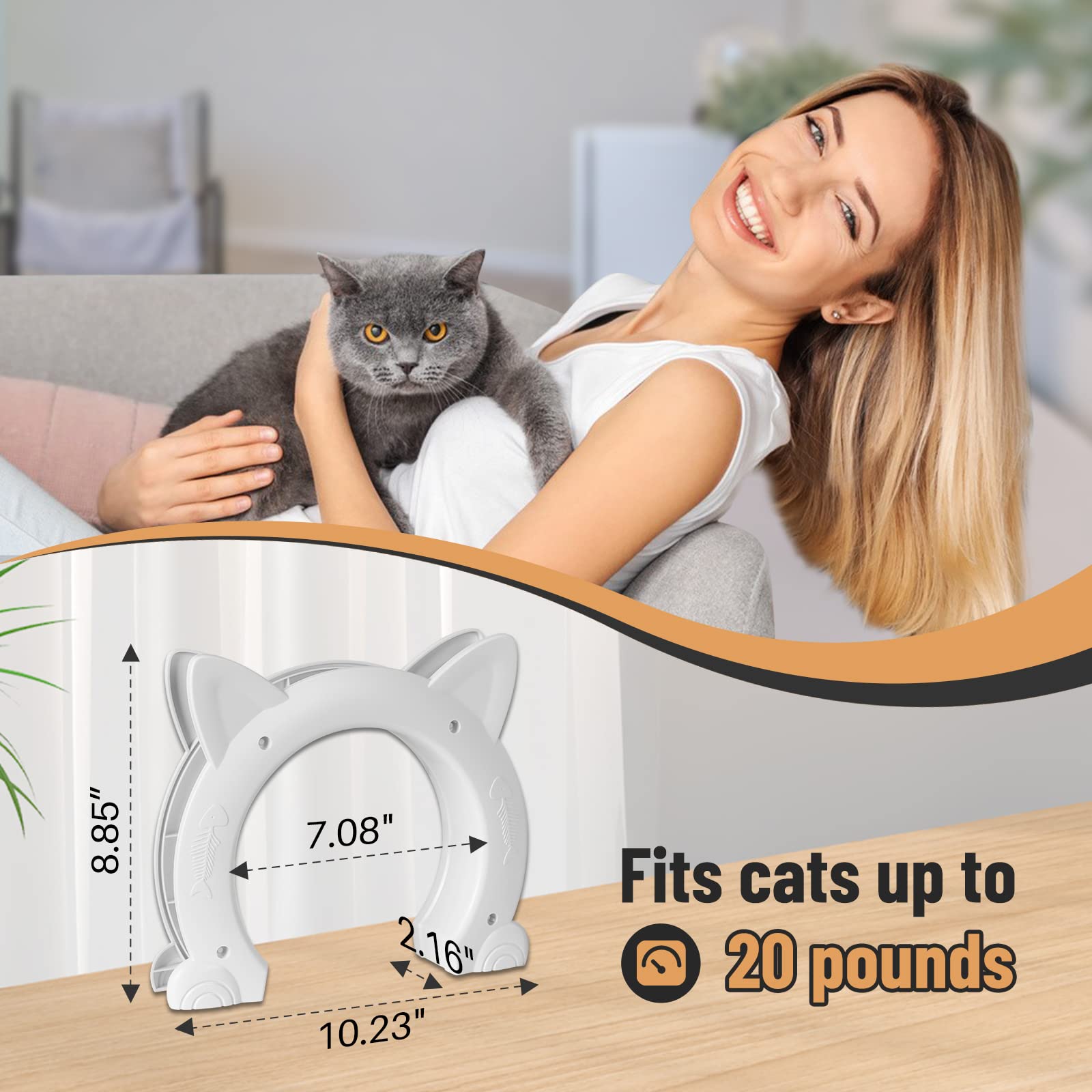 PUPIHOM cat door interior white in-use scene shows quiet passage