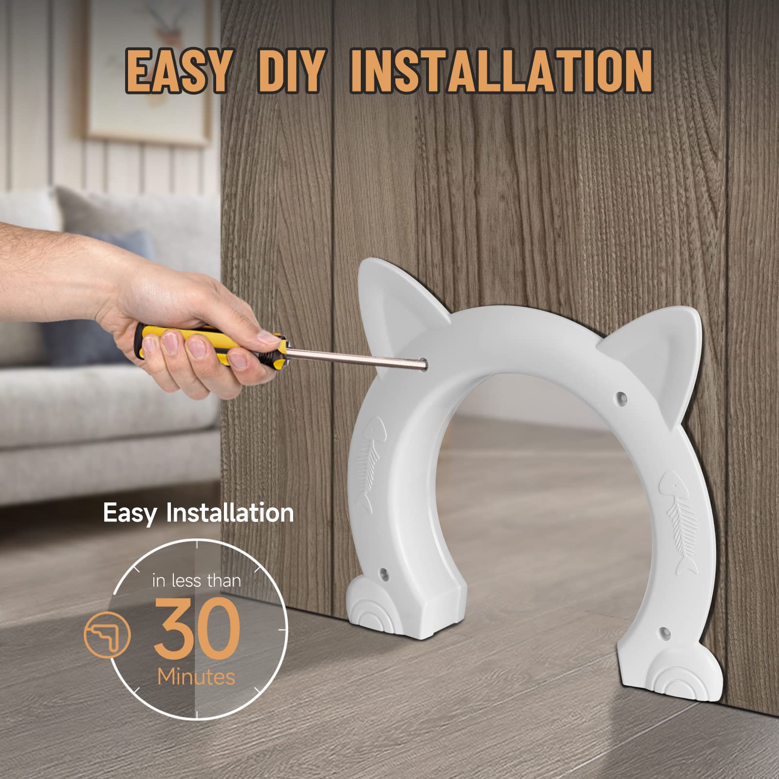 PUPIHOM cat door interior white passage opening enables unrestricted cat movement in any room