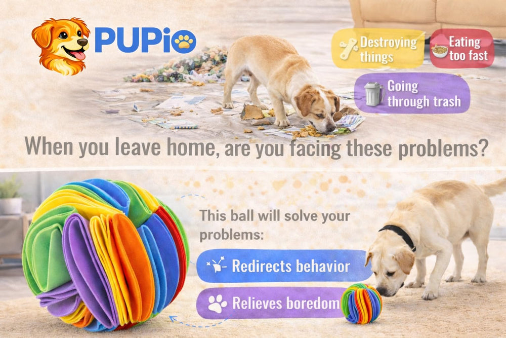 PUPIO Premium Felt Forager Ball features durable soft felt for gentle nose-safe play.