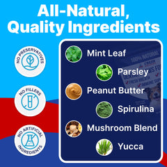 Pup Labs Fresh Breathies visual highlights spirulina for gut health and better breath