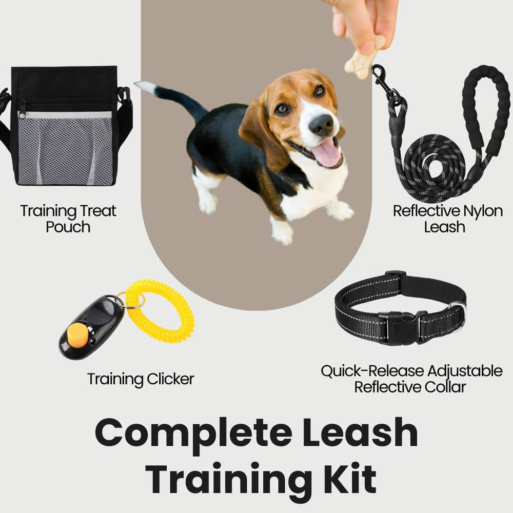PupLuxe Poop bag dispenser and collapsible travel bowl for walks.