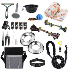PupLuxe Puppy Starter Kit Black 22-Piece: comprehensive essentials for new puppies.