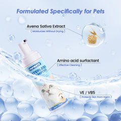 PUPMATE Cat Waterless Shampoo spray application demonstrating easy massage for detangled fur.