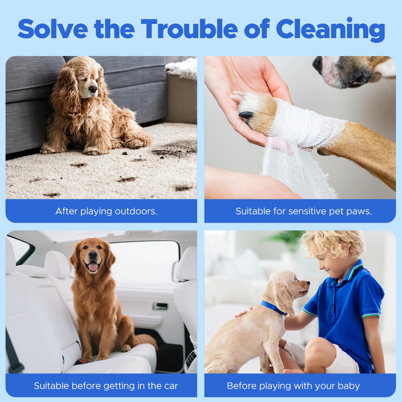 PUPMATE no-rinse paw wash bottle highlighting alcohol-free formula.