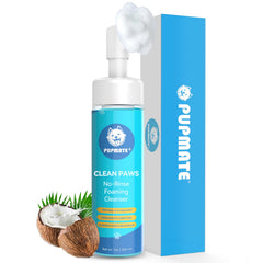 PUPMATE paw cleaner bottle showing foaming action for quick on-paw cleansing.