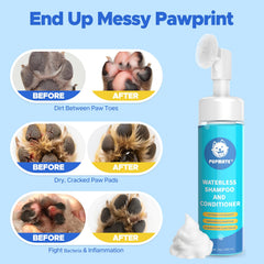 PUPMATE paw care routine after outdoor walk with no-rinse cleaner.