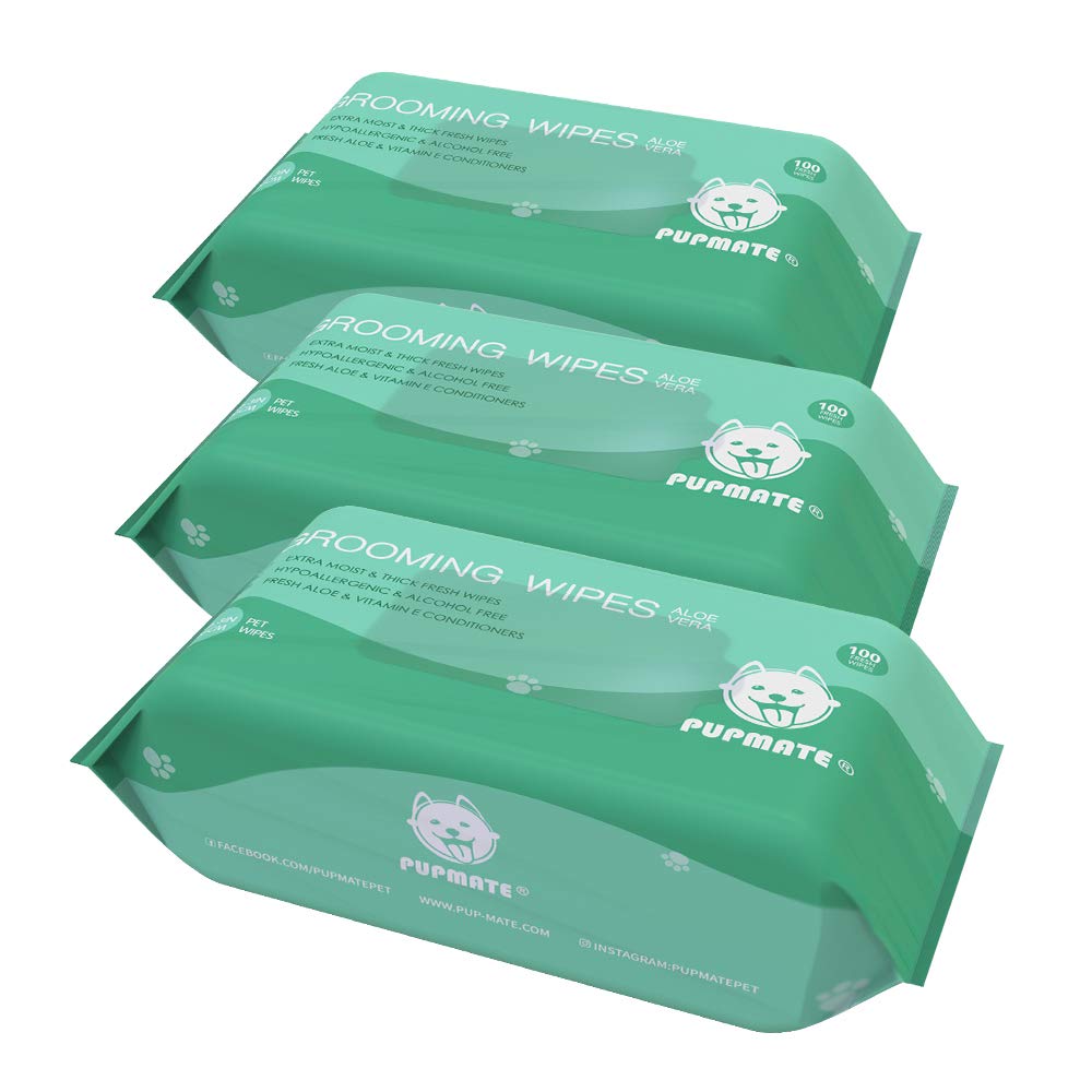 PUPMATE pet wipes box showing 300-count supply and brand logo.