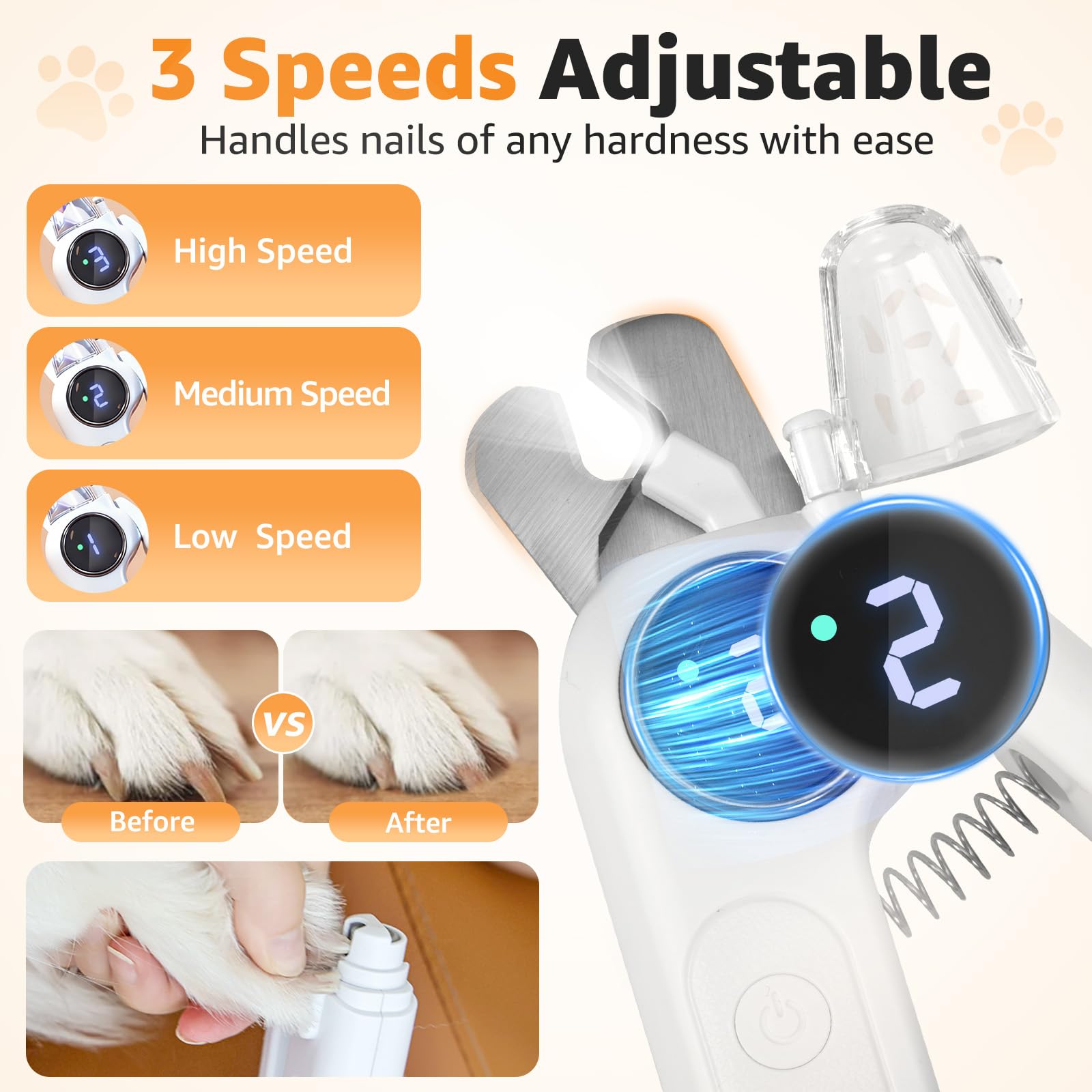 Puppalace USB recharge port highlights cordless grooming convenience.