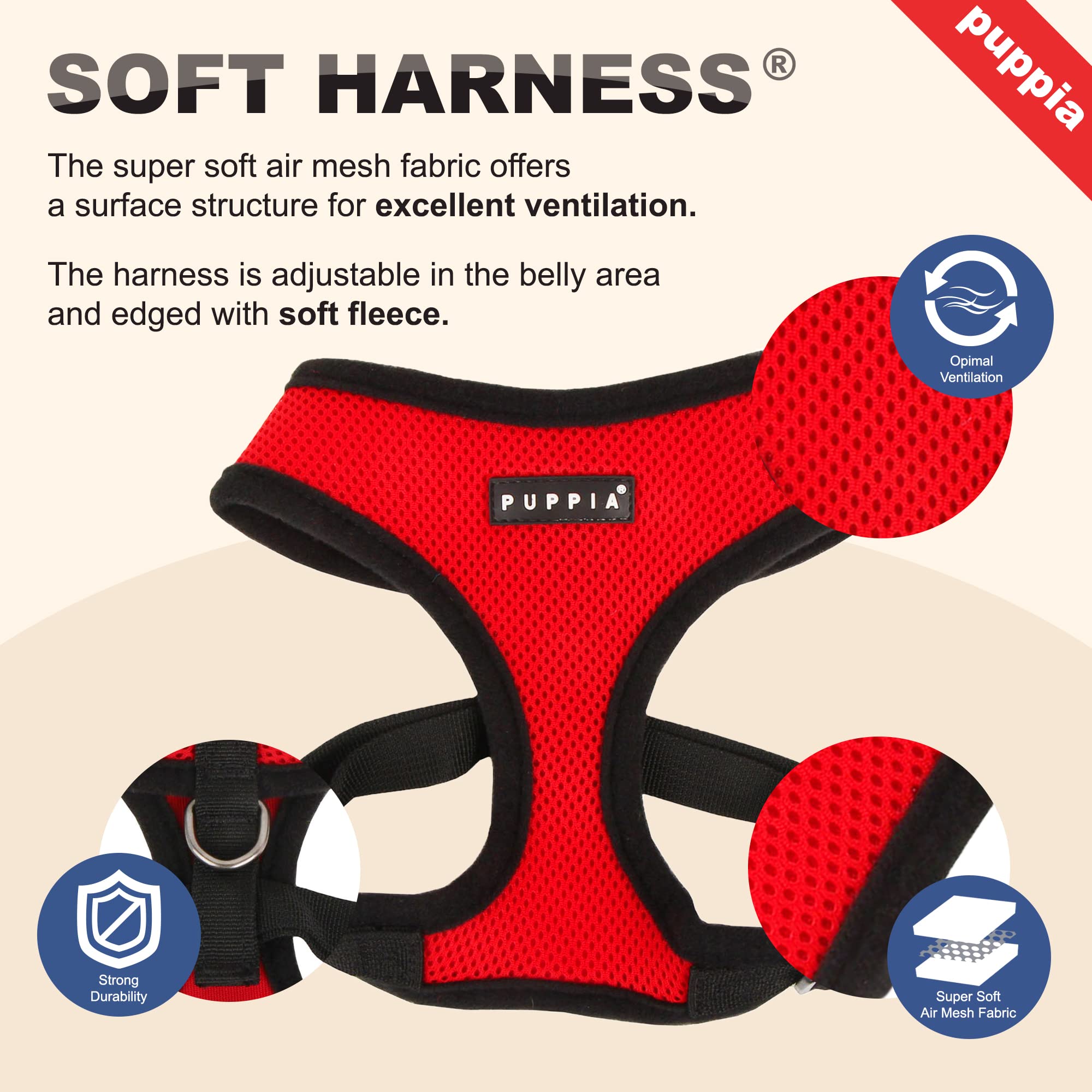 Puppia quick-release buckle on harness for easy on-off when needed.