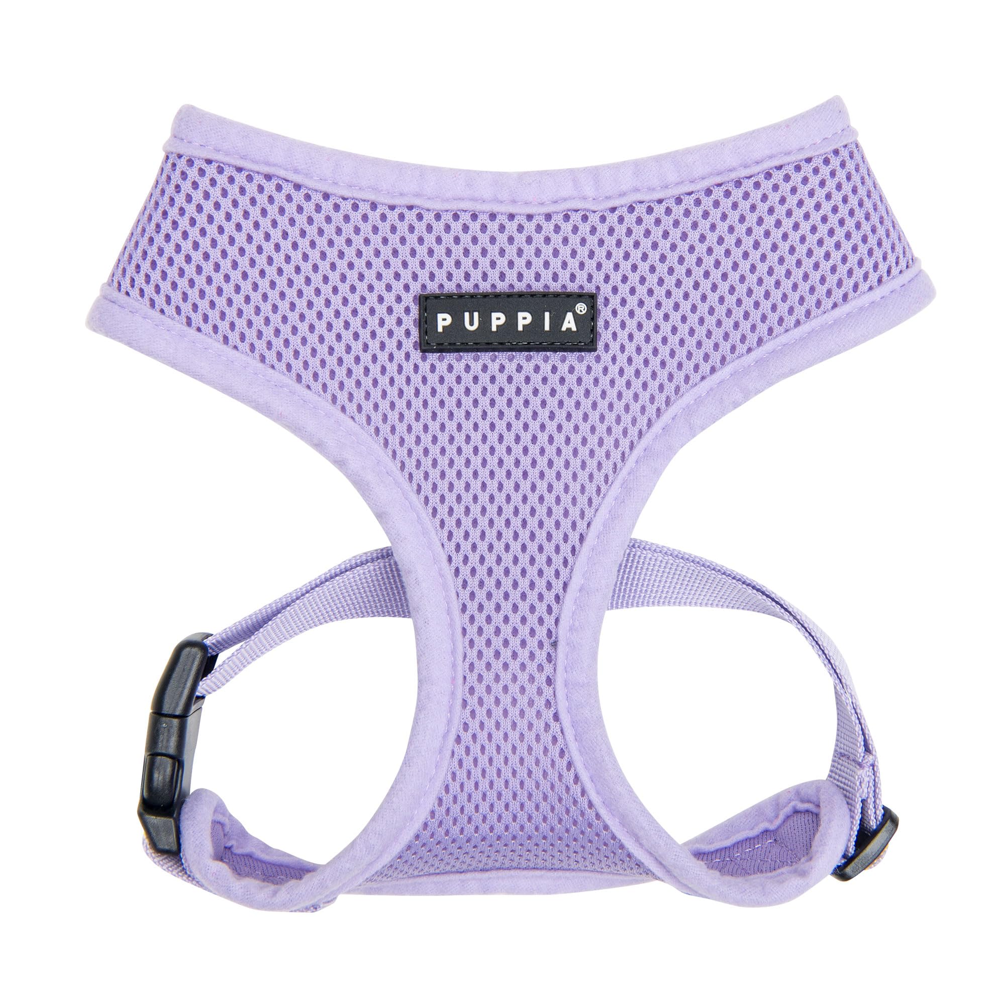 Puppia Soft Harness close-up shows breathable mesh for gentle skin contact.