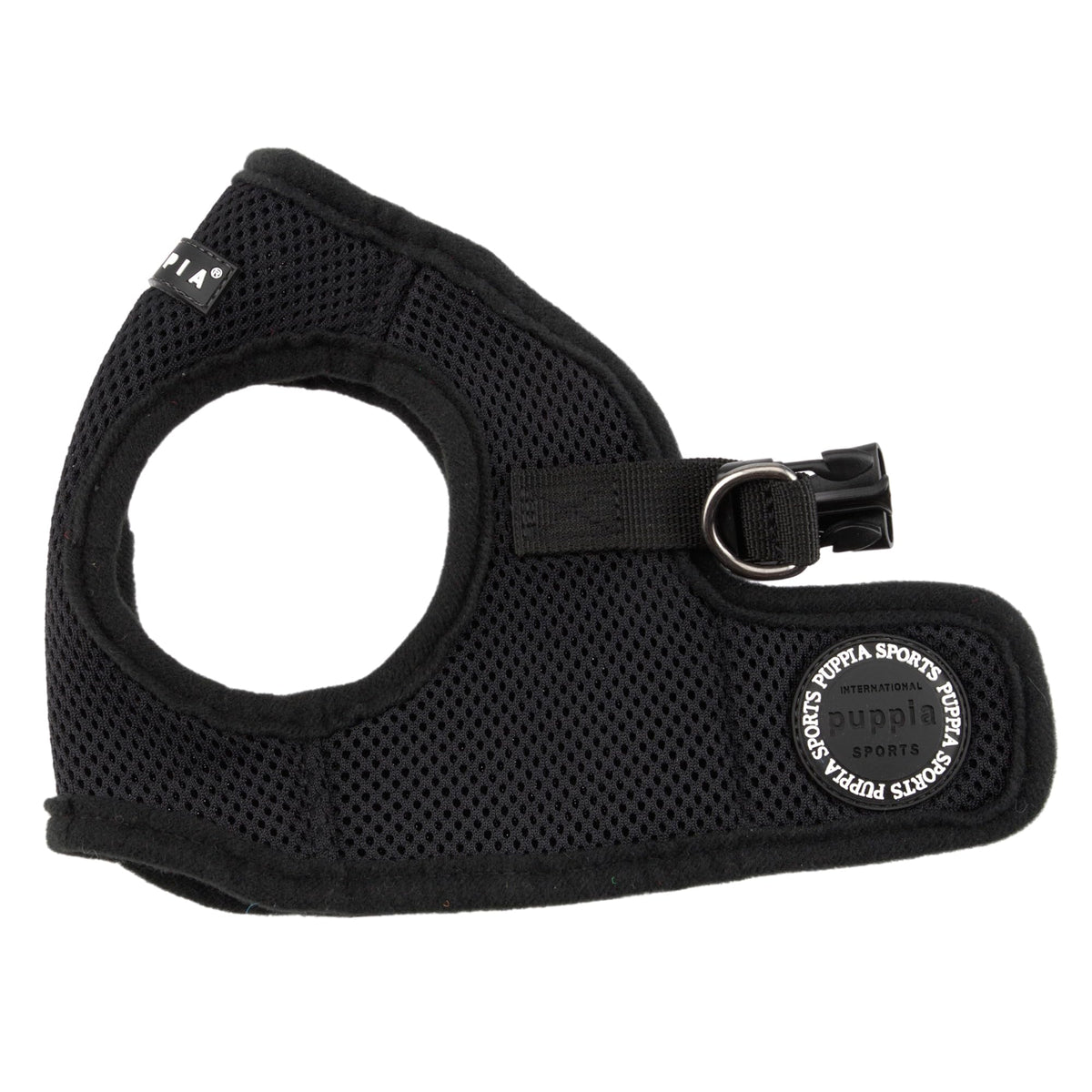 Puppia Soft Vest Harness in black, front view for daily walks.
