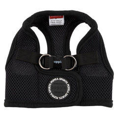 Puppia Soft Vest Harness in black, side view, step-in design.