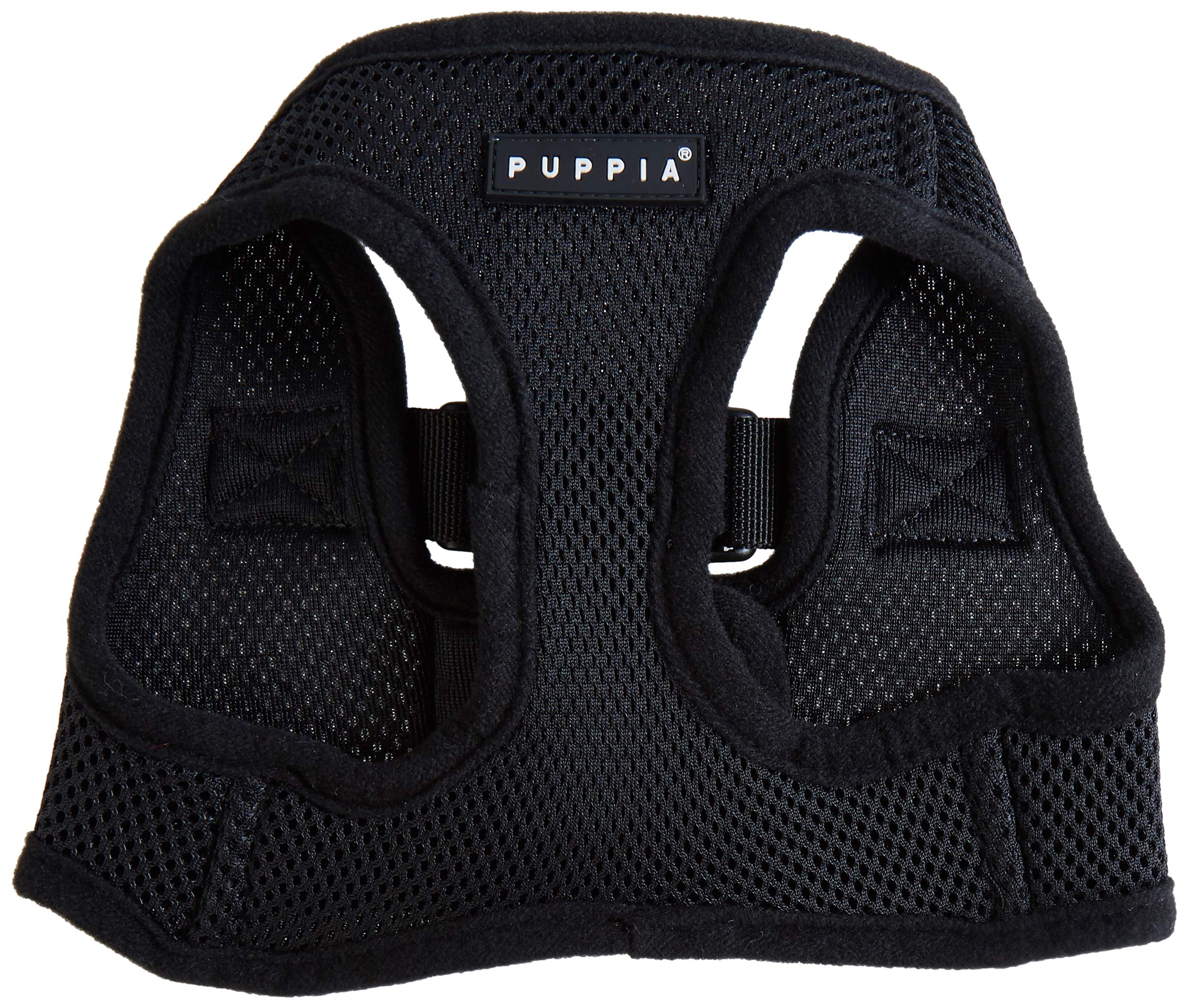 Puppia Soft Vest Harness in black, strap detail for secure fit.