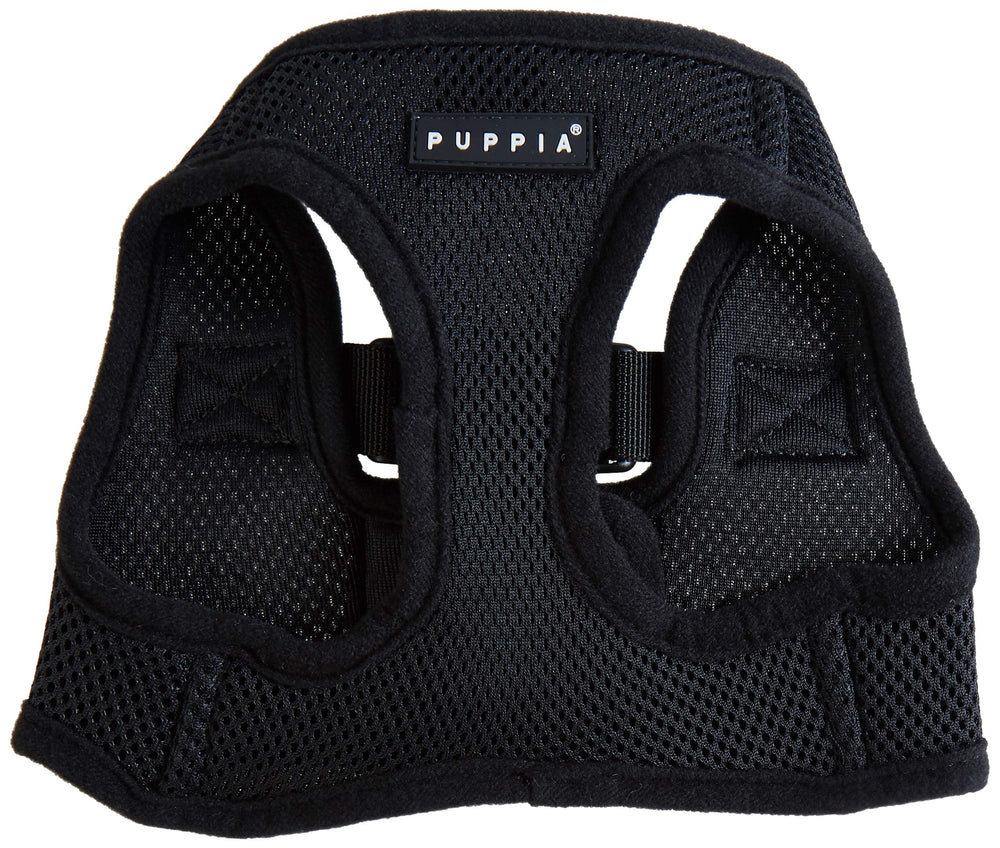 Puppia Soft Vest Harness in black, strap detail for secure fit.