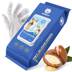 PUPMATE glove wipe in action on a dog's coat for quick, no-rinse cleaning