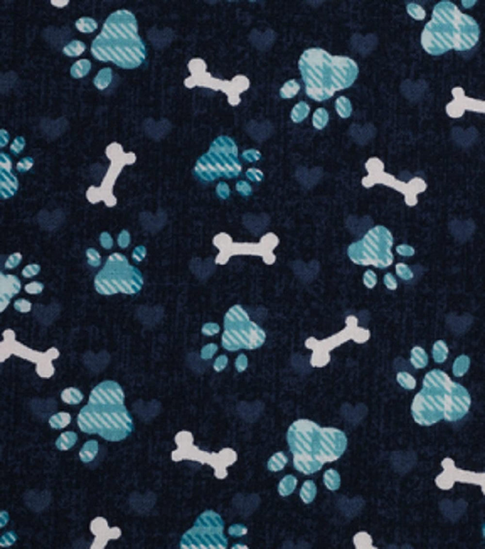 Puppy Bumpers Blue Paw Prints fabric closeup with soft cotton feel