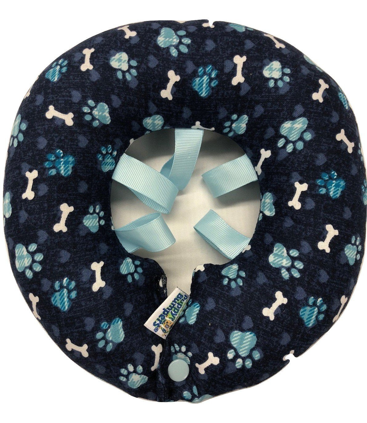 Puppy Bumpers Blue Paw Prints front view showing safe, escape-preventing design