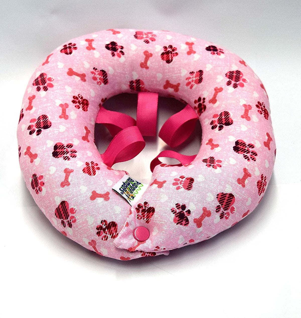 Puppy Bumpers pink paw print fabric detail for safe fence play