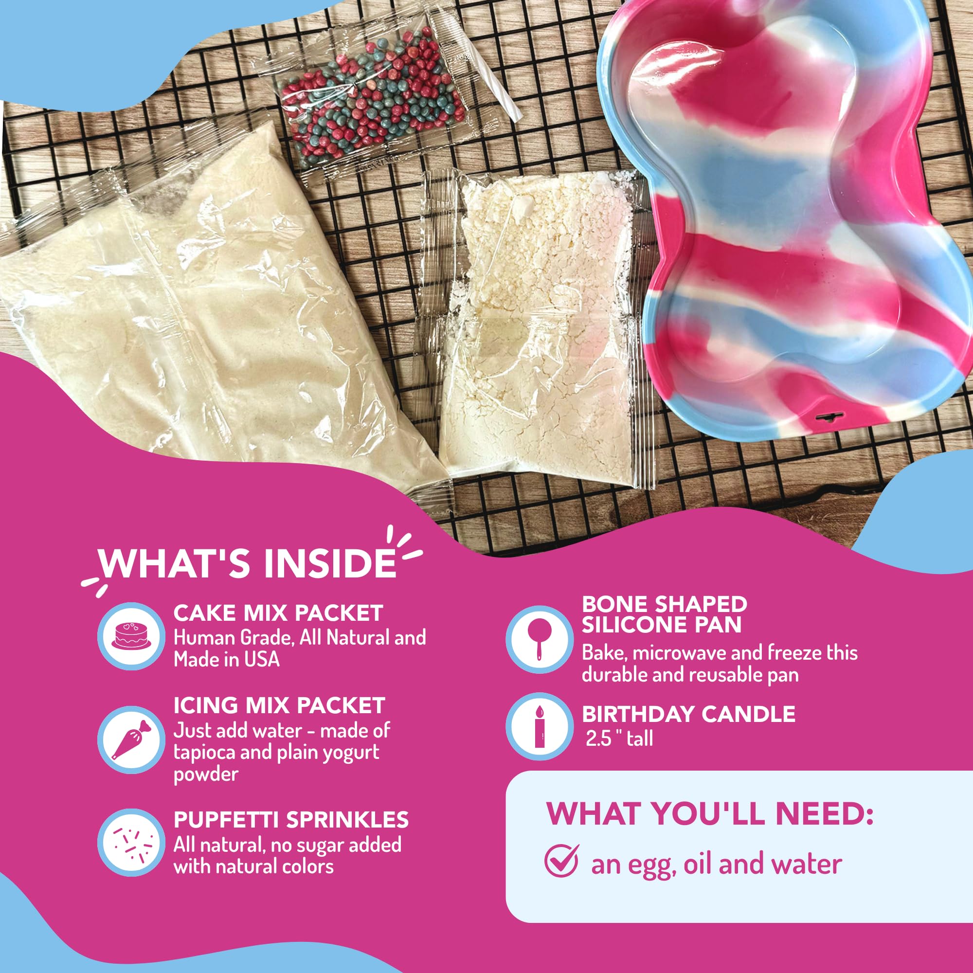 Puppy Cake swirl tri color bone shaped silicone pan for easy release.