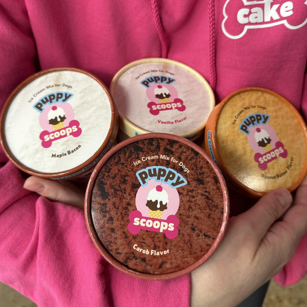 Puppy Scoops freeze at home process shown with a cup
