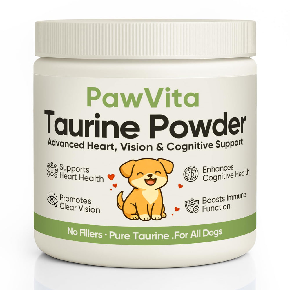 PuppyLabCo Pawvita Taurine powder container highlighting purity for daily dog health