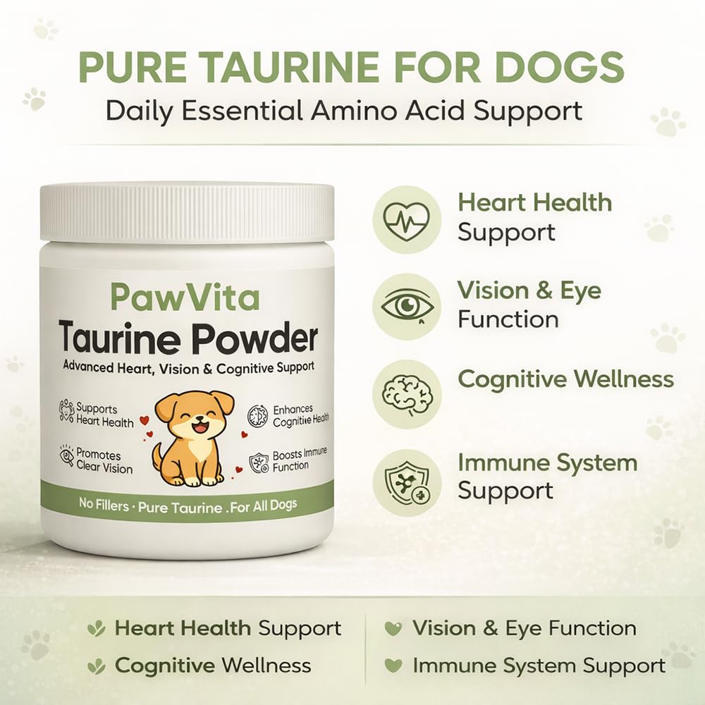 PuppyLabCo Pawvita Taurine powder being stirred into dog food demonstrates simple mixing