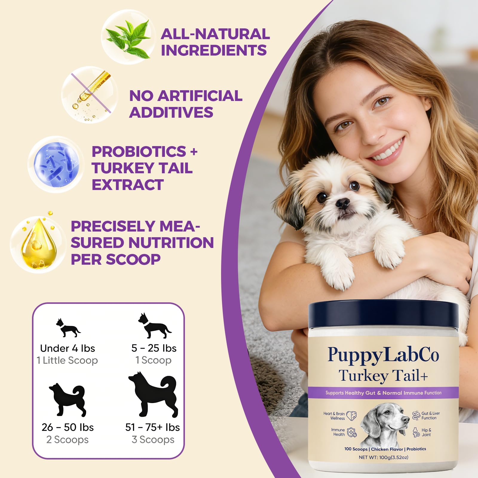 PuppyLabCo turkey tail close-up shows mushroom powder texture for daily use.