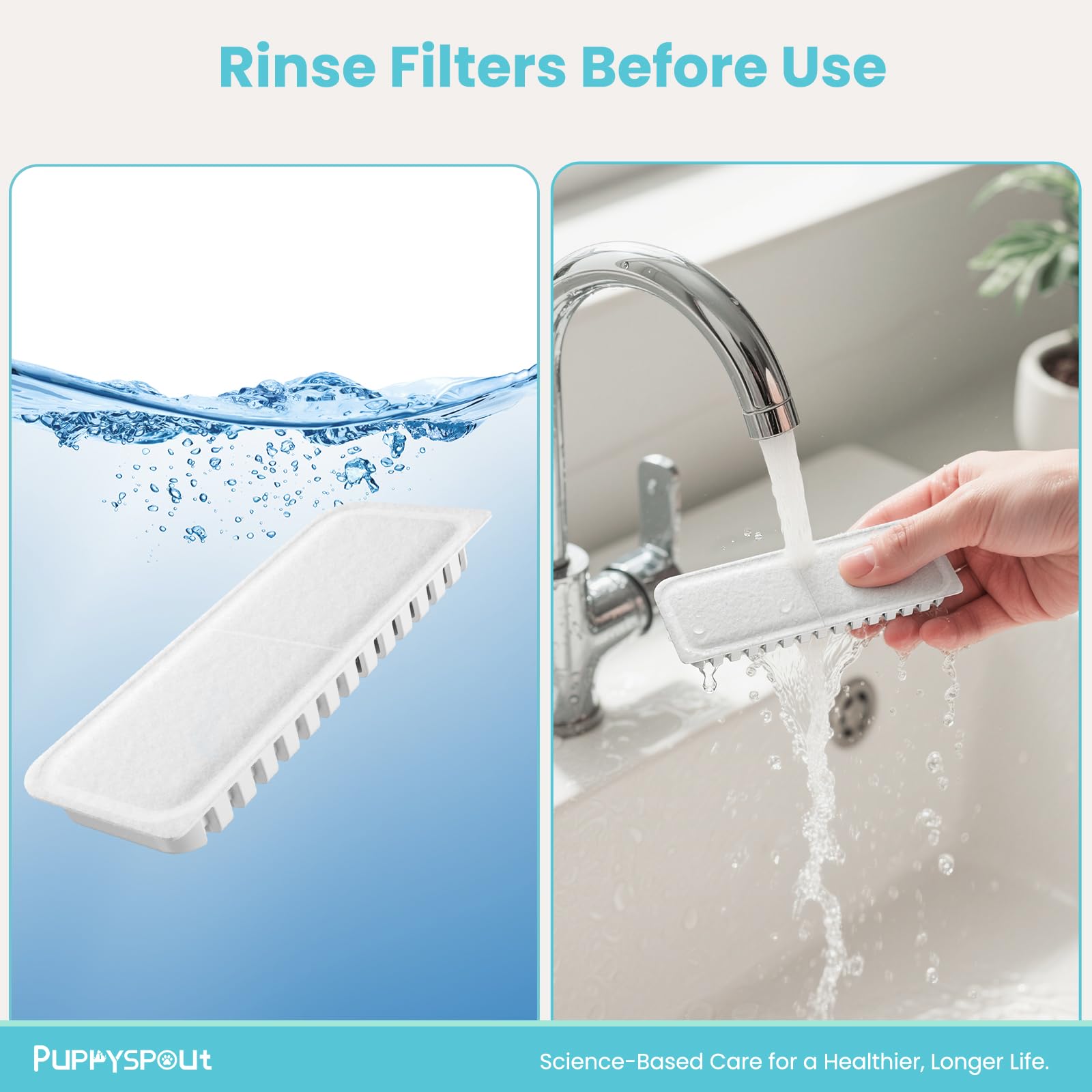 PuppySpout silent filtration preserves a calm feeding area for pets