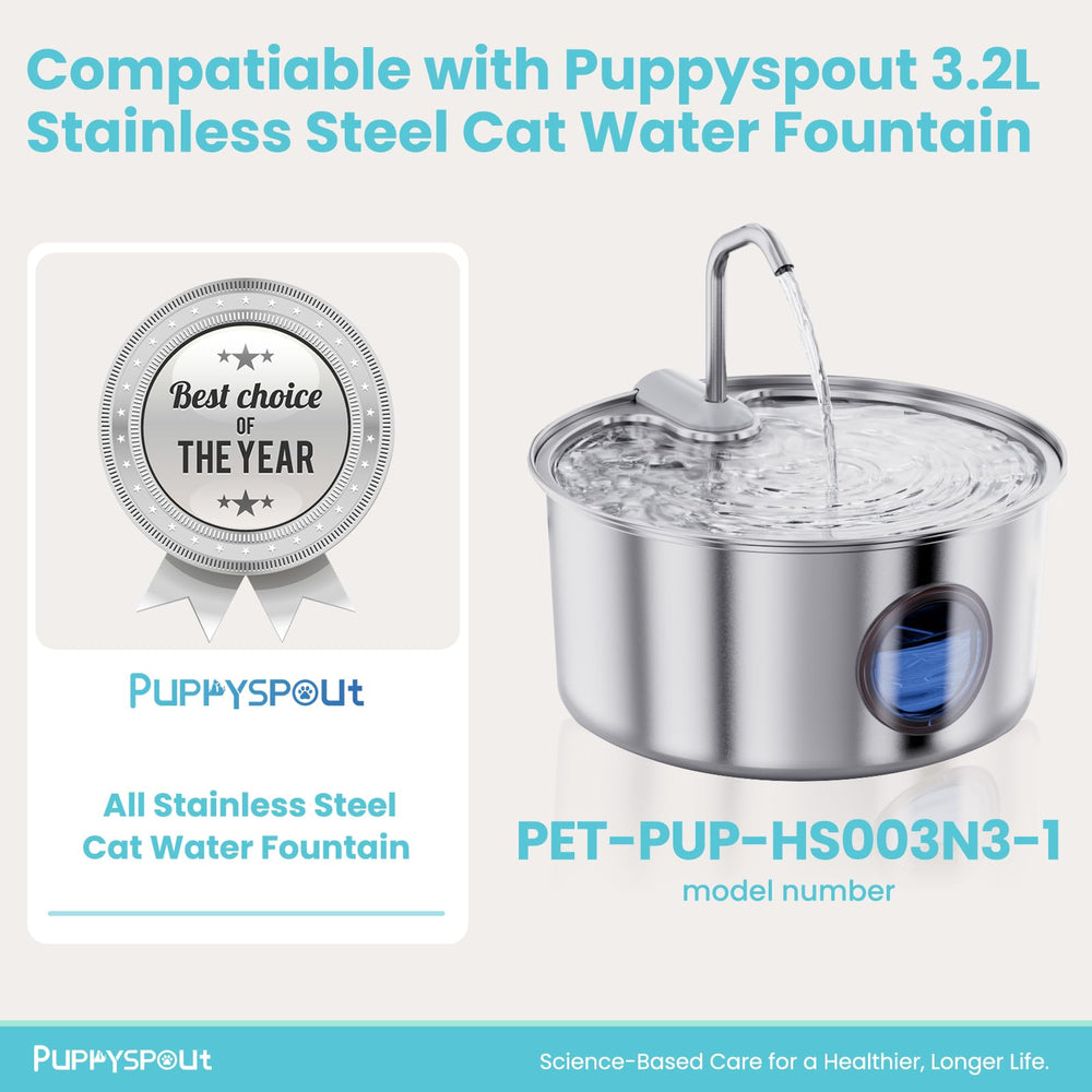PuppySpout stainless steel fountain bowl offers durable, easy-to-clean hydration for pets
