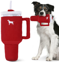 PUPROAR Pup Cup Tumbler Toy in Ruby Red shows soft plush and engaging squeak for playful moments