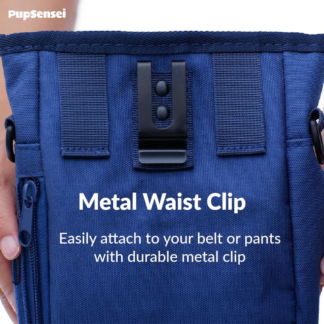 PupSensei large capacity pouch holds treats and a tennis ball.