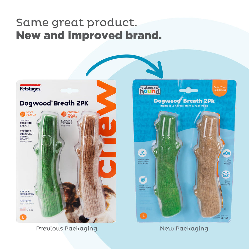 Pupstages Dogwood Breath mint 8-inch chew for large dogs with fresh breath scent.