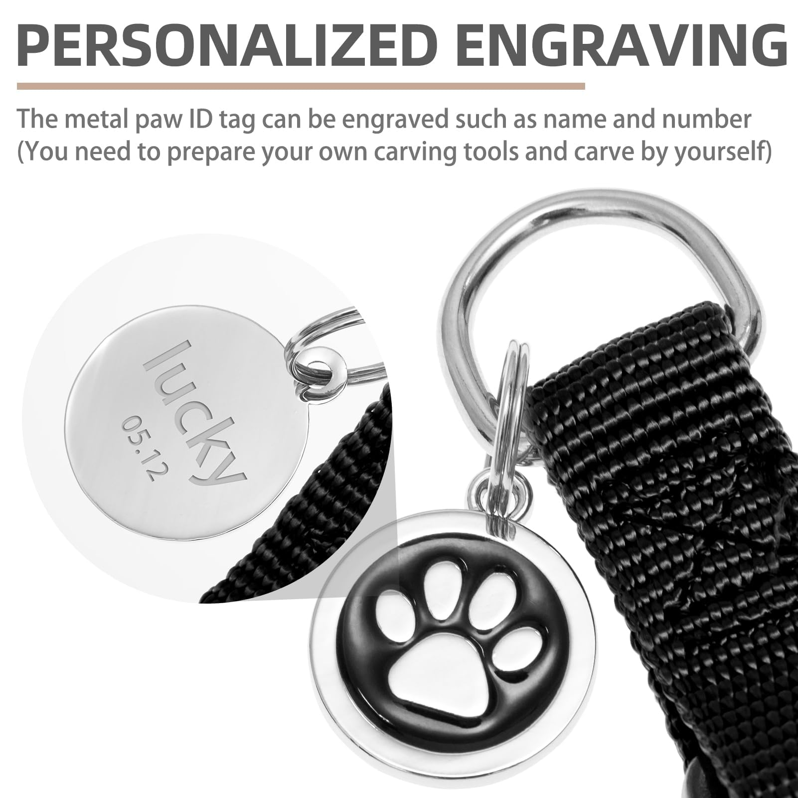 PUPTECK ID tag with DIY engraving and paw design.