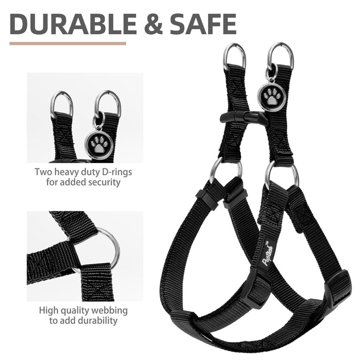 PUPTECK step-in harness front view for quick, easy fitting.