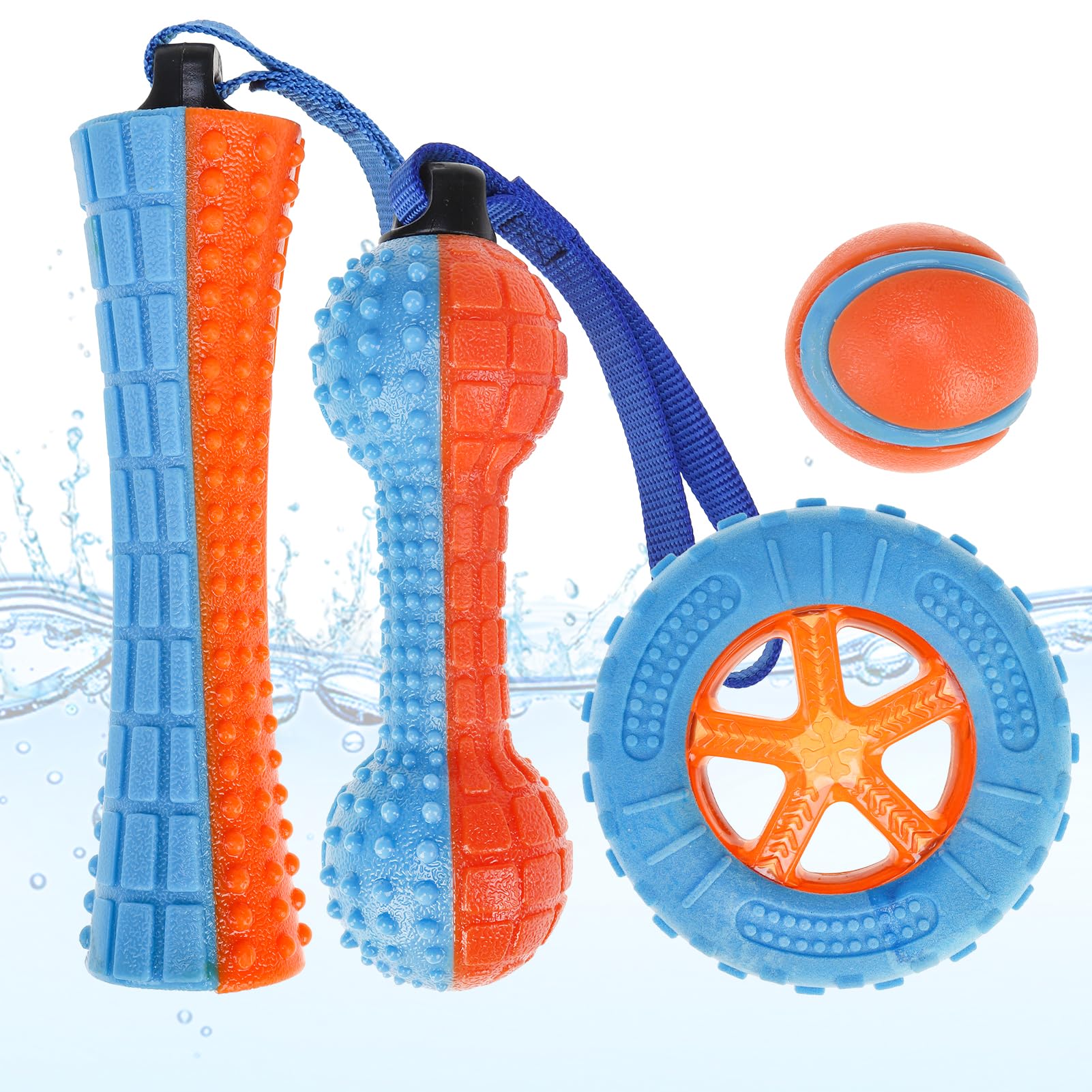 PUPTECK 4-pack floating dog toys for pool fetch and water play.