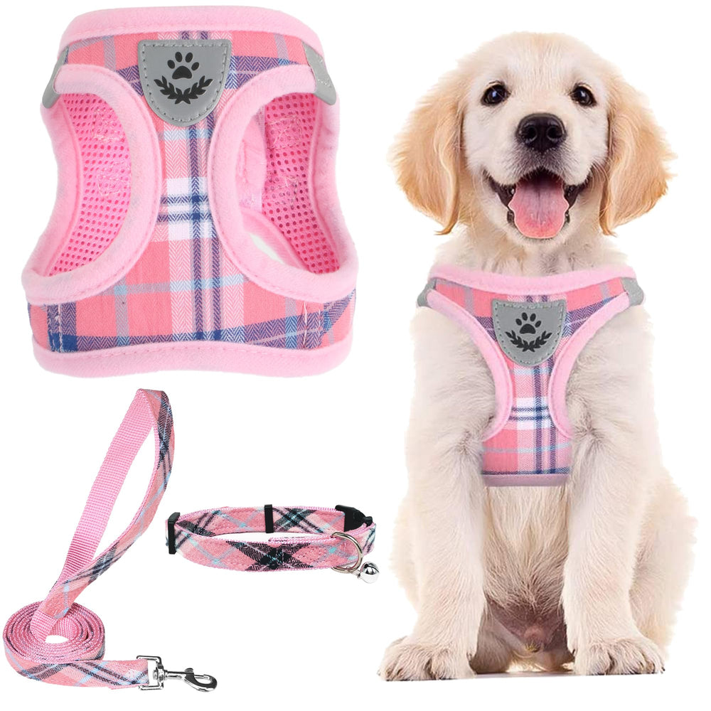PUPTECK pink S harness front view with soft mesh padding for comfort