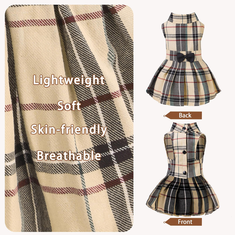 PUPTECK Classic Plaid Dog Dress side view emphasizes silhouette.