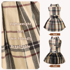 PUPTECK Classic Plaid Dog Dress side view emphasizes silhouette.