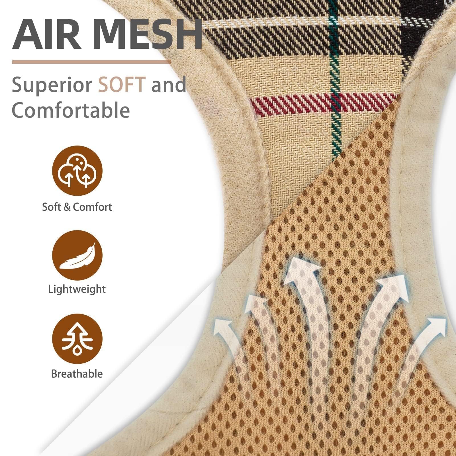 PUPTECK plaid-pattern harness beige side view for stylish daily walks