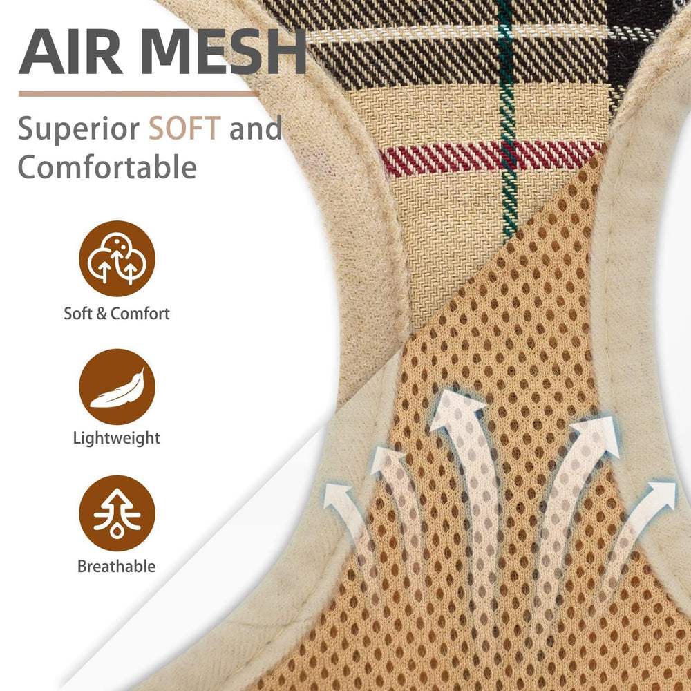 PUPTECK plaid-pattern harness beige side view for stylish daily walks