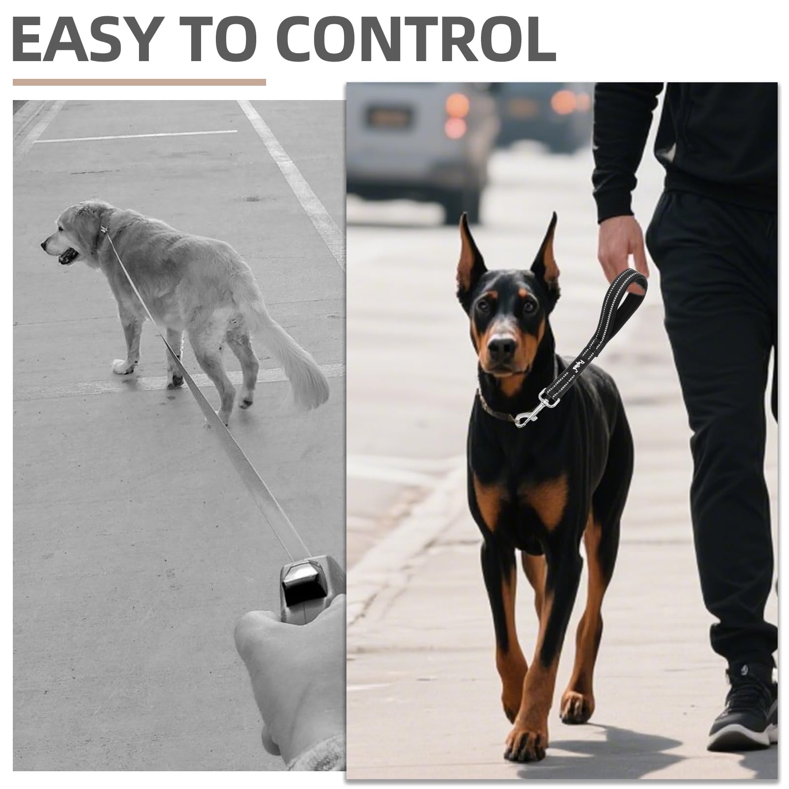 PUPTECK reflective dog leash black 1-5ft for urban walks.